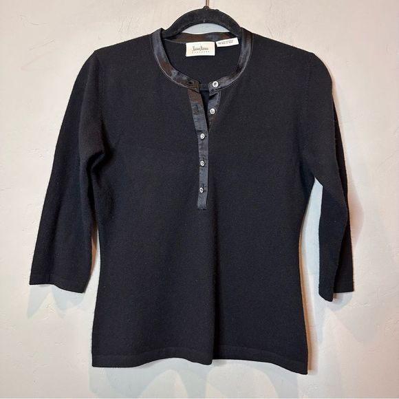 Neiman Marcus Cashmere | M | Black with rhinestone buttons pull over sweater - Picture 1 of 4